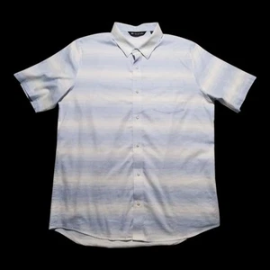 Travis Mathew Golf Shirt Mens L Baby Blue White Striped Short Sleeve Button Up  - Picture 1 of 3