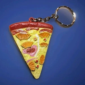 Vintage PIZZA SLICE Keychain Key Ring Chain Fob Hangtag - Picture 1 of 2