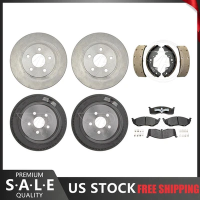 Rotores de freno y pastillas de cerámica para Plymouth Voyager 1996-2000 + tambores de freno y zapatas Foto 1 de 4