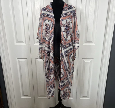 Xhilaration Sheer Duster Cover-up Adjustable Sz L Boho Aztec Southwest Festiva - Image 1 of 4