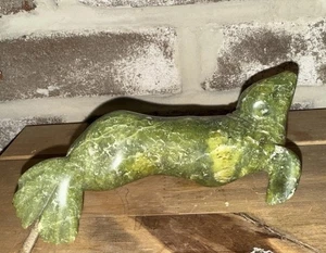 Vintage Native Inuit Art Canada Green Soapstone Seal Carving 6” Long - Picture 1 of 4