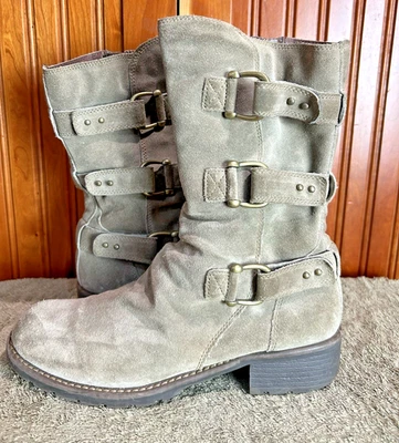 Clark Mid Boots Gray Suede Leather Buckle Harness Moto 60935 Women's Size 9M - Image 1 of 4