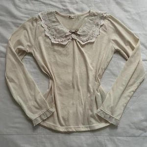 Axes Femme cream long sleeve pleated lace collar top - Picture 1 of 7