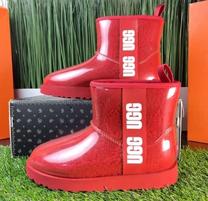UGG Classic Clear Mini Red Waterproof Rain Womens Boots 1113190 Size 6 - Picture 1 of 10