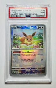 2025 POKEMON PRE EN-PRISMATIC EVOLUTIONS MASTER BALL REVERSE HOLO EEVEE PSA 9 - Picture 1 of 2
