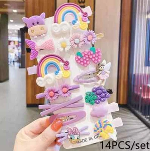 Hawee Rainbow Sunshine Flower Fruit Girls Resin Hair Clips 14 Pack - Picture 1 of 14