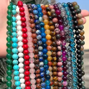 Natural Gemstone Round Spacer Loose Beads Jewelry Making 4mm 6mm 8mm 10mm 12mm - Picture 1 of 71