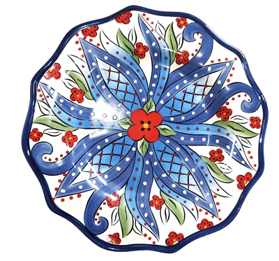 Piatto da portata Lucca, piatto artigianale, grazioso floreale blu/rosso, usato in ottime condizioni - Immagine 1 di 4