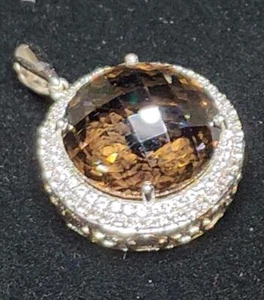 Nuevo colgante de plata de ley .925 de 16,56 CTW con topacio ahumado y diamantes de 0,50 CTW - Imagen 1 de 3