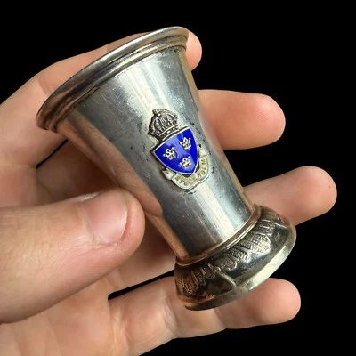 Ancien Verre A Liqueur En Argent Massif & Blason Émaillé Stockholm & Jubilé 1897 - Photo 1/4