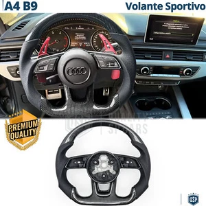 VOLANTE Sportivo Per Audi A4, S4, RS4 (B9) a Base Piatta, in Carbonio e Pelle - Foto 1 di 15