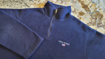 Polo Deportivo Ralph Lauren De Colección Azul 1/4 Cremallera Polar Pullover Talla XL Logo Bandera Foto 1 de 4