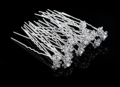 1 épingle à chignons fleur argentée et strass blancs , bijou de cheveux mariage - Photo 1/2