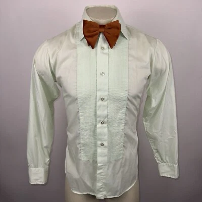 Vtg 60s 70s Tuxedo Shirt Mens Dress Ruffles Prom Wedding Mint Green Small 33" - Image 1 of 4