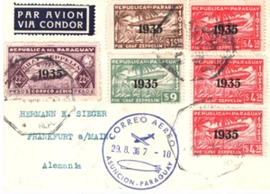 PARAGUAY ZEPPELIN *1935* OVERPRINTS Sieger Card Registered Germany Airmail MA163 - Picture 1 of 14