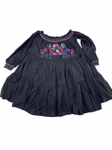 Free People Boho Embroidered Dress size Small Black Colorful tiered off shoulder - Picture 1 of 11