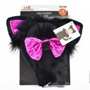 NEU Halloween Party Kätzchen Katze Kostüm 3-teiliges Set rosa schwarz Unisex Größe gruselig - Bild 1 von 2