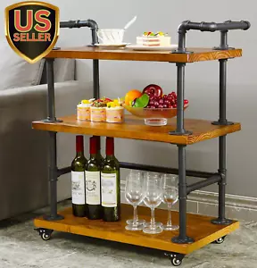 Industrial Bar Carts/Serving Carts/Kitchen Carts/Wine Rack Carts on Wheels with - Picture 1 of 9
