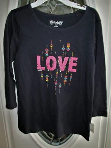 NWT Mudd Love Tribe Top 3/4 Sleeve Black With Sequins "LOVE" Girls Size 16 - Picture 1 of 2
