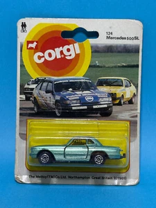 Vintage 1981 CORGI GMercedes 500 SL No 124 Diecast Car Vehicle MOC on Card - Picture 1 of 3