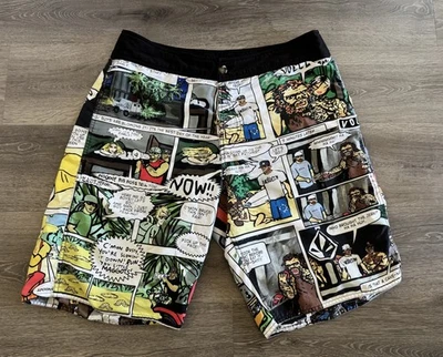 Vtg Volcom Y2K Board Shorts Comic Reversible Trunks Swim Surf Ozzie Wrong 36 🔥 - Image 1 of 4