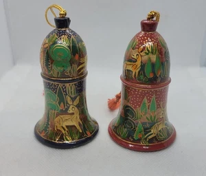 2er Set Pressholz und Pappmaché Glocken Gold Blau Rothirsch Hase - Bild 1 von 7