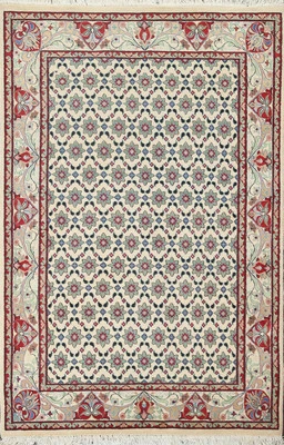 Ivory Vegetable Dye Aubusson Wool Accent Rug 4x6 ft Hand-knotted Oriental Carpet - Image 1 of 4