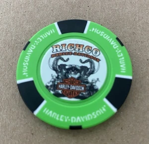 Chiang Mai, Thailand Richco Harley Davidson Poker Chip / Neon Green & Black  - Picture 1 of 3