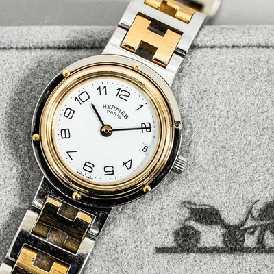 *Exc+4 w/Box* Vintage HERMES Clipper CL4.220 Quartz White Dial Date 24mm Women's - Image 1 of 4