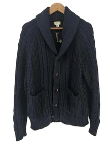 J. CREW Herren Pullover Zopfmuster Schalkragen Strickjacke Baumwolle Navy Medium - Bild 1 von 5