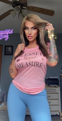 Camiseta Blessed Beyond Measure Rosa Albaricoque Fe Manga Corta Adulto Mujer •Talla M Foto 1 de 4