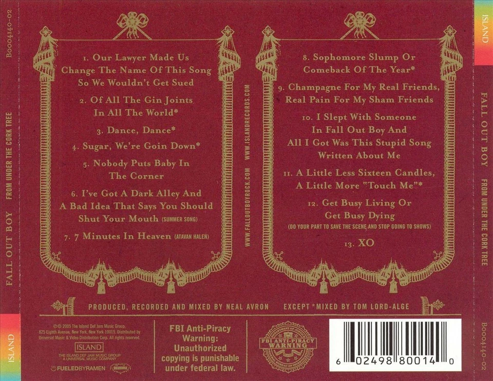 FALL OUT BOY FROM UNDER THE CORK TREE NEW CD - Image 1 of 1