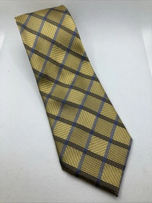 Henry Jacobson Mens Neck Tie Gold Multi Color Geometric Print 100% Silk - Image 1 of 4