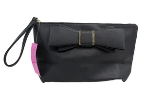 Betsey Johnson einfarbig schwarz Schleife Kalbsleder Reißverschluss Beutel Handtasche Clutch Handtasche rot rose - Bild 1 von 10