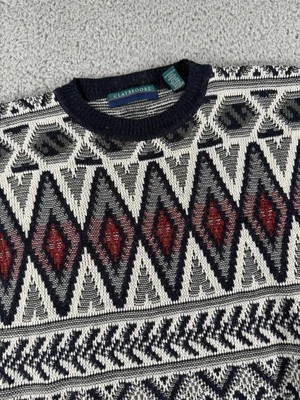 Suéter de Colección Claybrooke Para Hombres Grande Tejido Geométrico Pullover Años 90 Lana Abuelo Foto 1 de 4