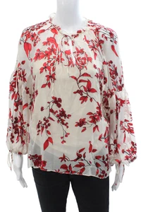 Blusa de mujer Alice + Olivia beige floral mezcla de seda manga larga talla S - Imagen 1 de 5