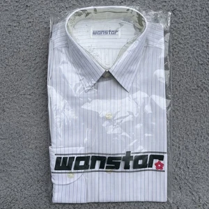 Vintage Wanstar 1970s-80s White Striped Dress Shirt Button Long Sleeve 14 1/2-31 - Picture 1 of 7