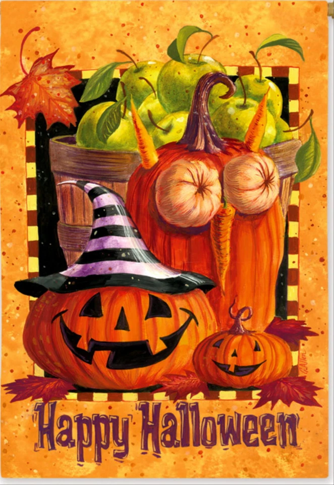 NEW LARGE EVERGREEN HAPPY  HALLOWEEN FLAG JACK-O-LANTERN PUMPKIN DEVIL 29 X 43 - Image 1 of 1