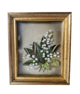 Vintage Edmond J Nogar stereografisches handbemaltes Öl auf Lagenglas weiße Lilien - Bild 1 von 3