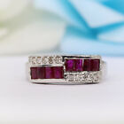Natural Ruby and Diamond Band in 925 Sterling Silver Nickel Free Rhodium Plated