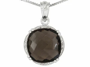 Smoky Quartz 15.60ct W/ White Diamond .06ctw Sterling Silver Pendant with Chain - Picture 1 of 1