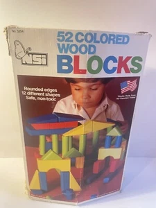 Vintage Topper Toys Colored Wood Blocks Shape Building 46 of 50 blocks - Picture 1 of 4