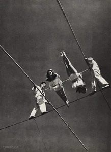 1940s Vintage CIRCUS ACROBAT High Wire Act TIGHTROPE Ringling Photo Gravure Art - Picture 1 of 1