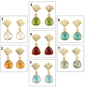 Trendy Simple Design Hydro Quartz Gold Plated Bezel Setting Drop Dangle Earrings - Picture 1 of 26