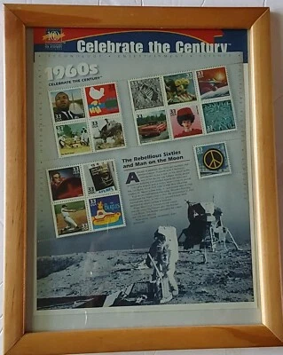 US Stamps Celebrate The Century 1960s Glass Framed 12x9.5 in. Ready to Hang - Image 1 of 4