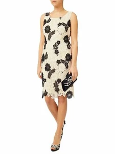 Jacques Vert Petite Ladies Cream & Black Floral Lace Dress UK 14 JS003 LL 03 - Picture 1 of 3