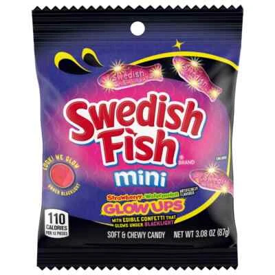 Swedish Fish Mini 3.08oz GLOW UPS Strawberry Watermelon Soft Chewy Candy BB 2/26 - Image 1 of 2
