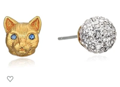 $38 Kate Spade pave ball & cat  mismatch stud earrings  Z123 - Image 1 of 3