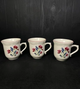 Set Of 3 Country Fleur by Tienshan Coffee Tea Cup Gray Blue Pink Flowers - Picture 1 of 14