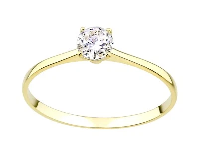 9ct Yellow Gold 0.33ct Simulated Diamond Solitaire Engagement - Ring J to S - Image 1 of 4